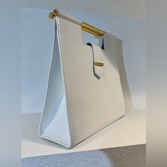 Vintage Yves Saint Laurent Logo Metal Bar Handle Leather Handbag 1980s-1990s - Picture 4 of 16